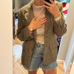 Green/baby blue/nude/black plaid/stripe woven blazer great condition!